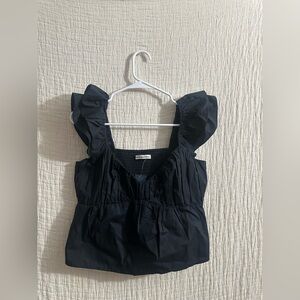 NWT✨ A&F Ruffle Poplin Top Black